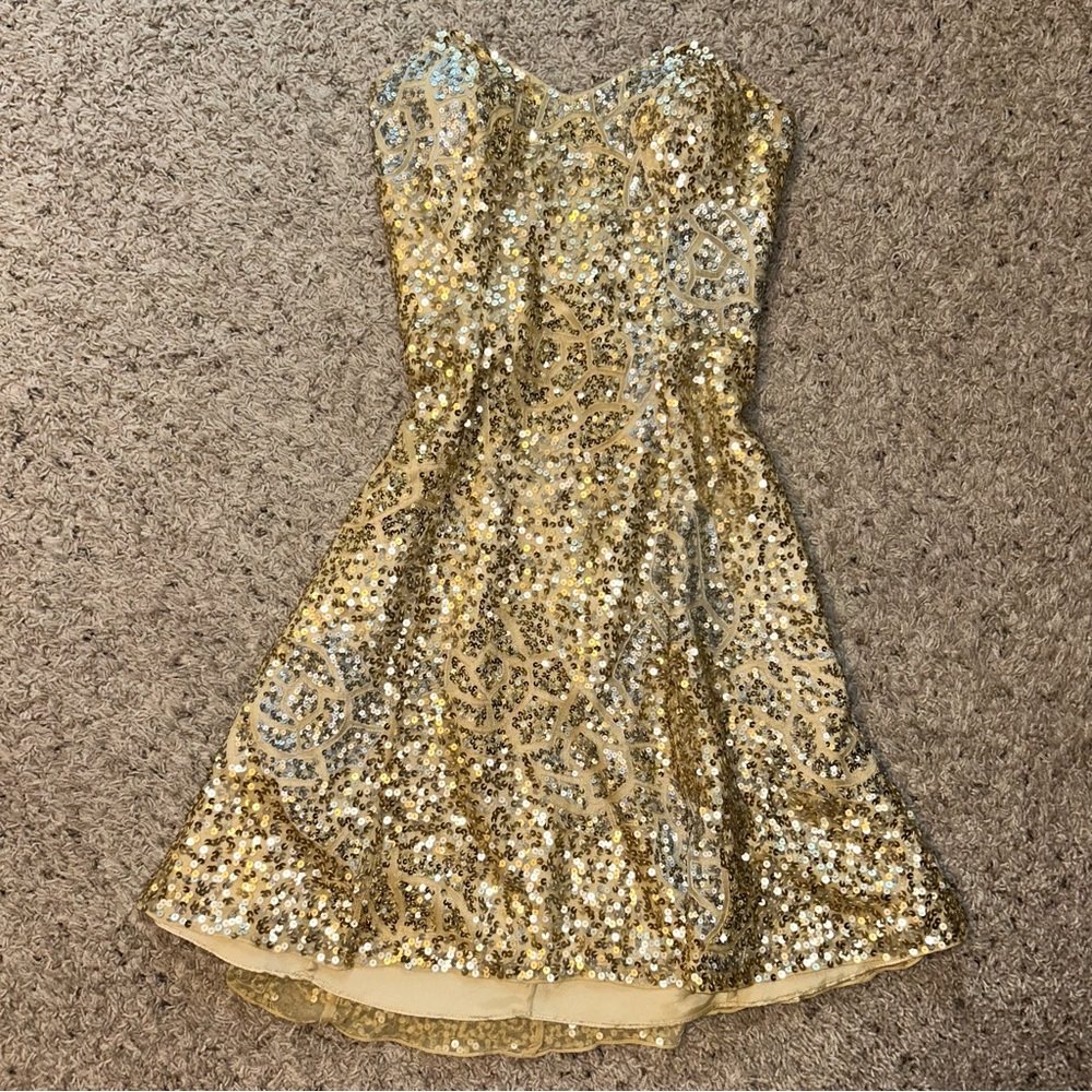 Scala Sparkly Gold Strapless Dress